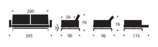 Splitback SHARP Armlæn. Størrelse i centimeter mål